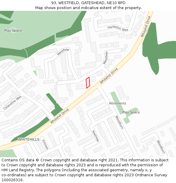 93, WESTFIELD, GATESHEAD, NE10 8PD: Location map and indicative extent of plot