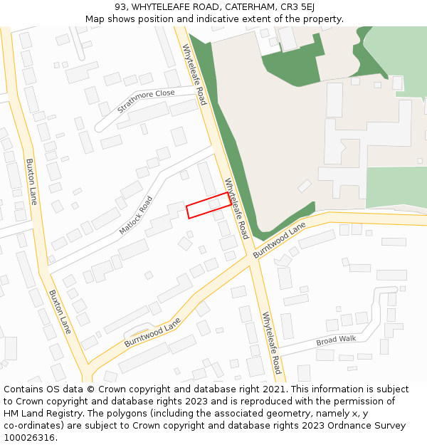 93, WHYTELEAFE ROAD, CATERHAM, CR3 5EJ: Location map and indicative extent of plot