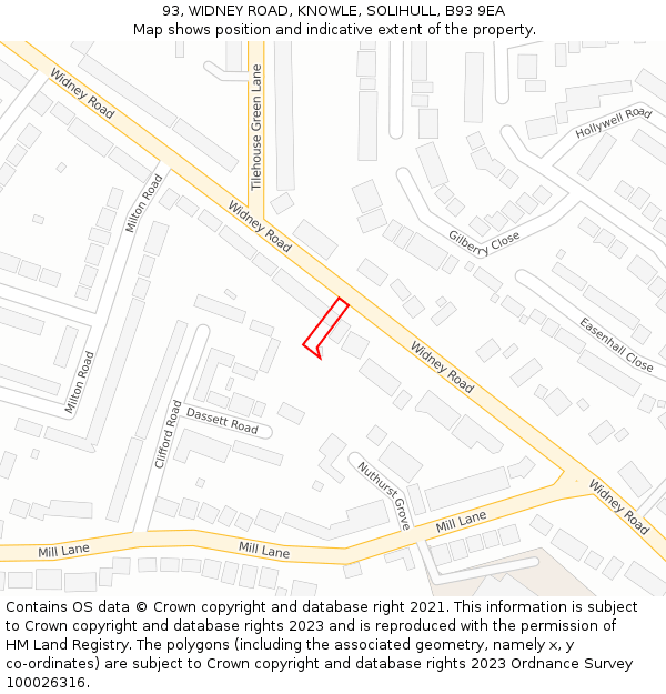 93, WIDNEY ROAD, KNOWLE, SOLIHULL, B93 9EA: Location map and indicative extent of plot