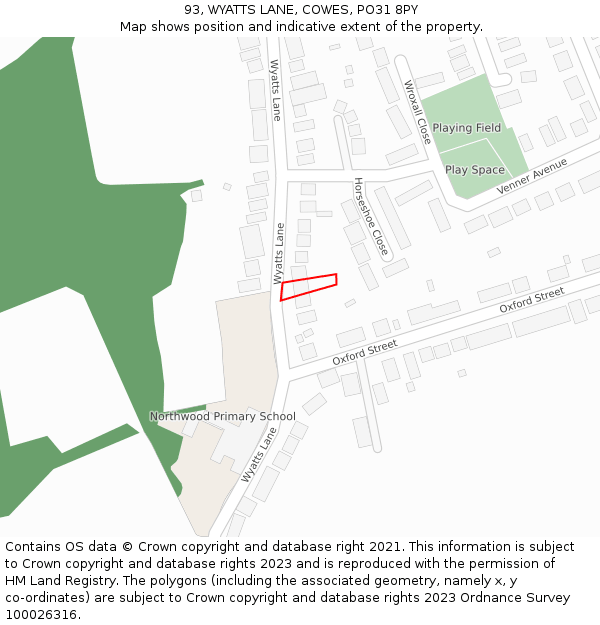 93, WYATTS LANE, COWES, PO31 8PY: Location map and indicative extent of plot