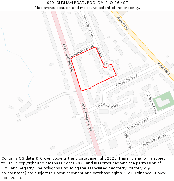 939, OLDHAM ROAD, ROCHDALE, OL16 4SE: Location map and indicative extent of plot