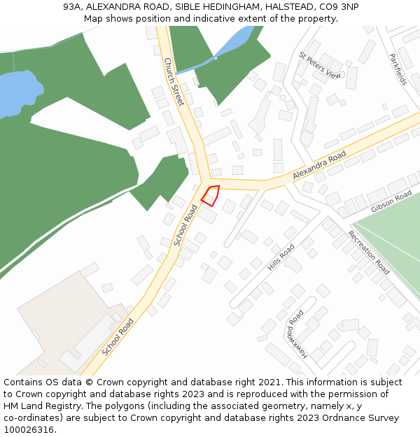 93A, ALEXANDRA ROAD, SIBLE HEDINGHAM, HALSTEAD, CO9 3NP: Location map and indicative extent of plot