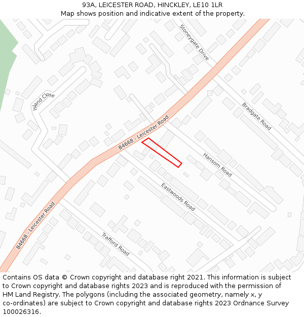 93A, LEICESTER ROAD, HINCKLEY, LE10 1LR: Location map and indicative extent of plot