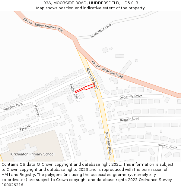 93A, MOORSIDE ROAD, HUDDERSFIELD, HD5 0LR: Location map and indicative extent of plot