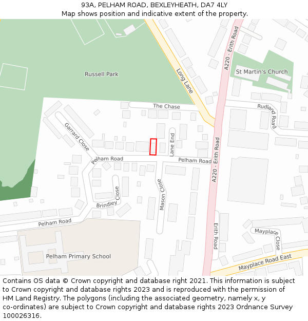 93A, PELHAM ROAD, BEXLEYHEATH, DA7 4LY: Location map and indicative extent of plot