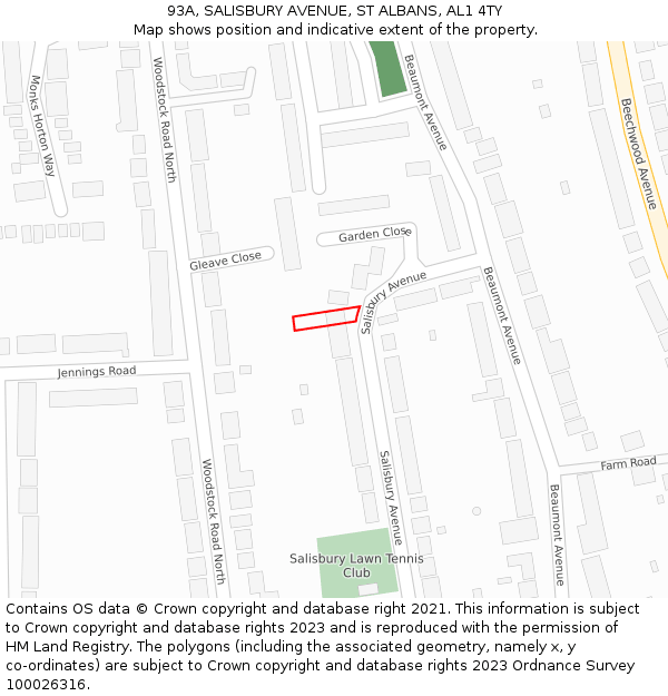 93A, SALISBURY AVENUE, ST ALBANS, AL1 4TY: Location map and indicative extent of plot