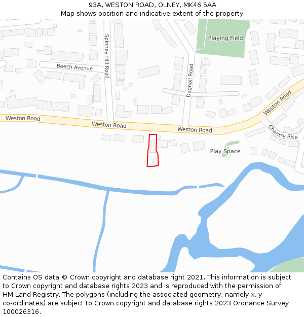 93A, WESTON ROAD, OLNEY, MK46 5AA: Location map and indicative extent of plot