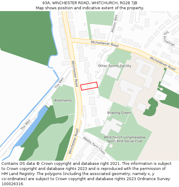 93A, WINCHESTER ROAD, WHITCHURCH, RG28 7JB: Location map and indicative extent of plot