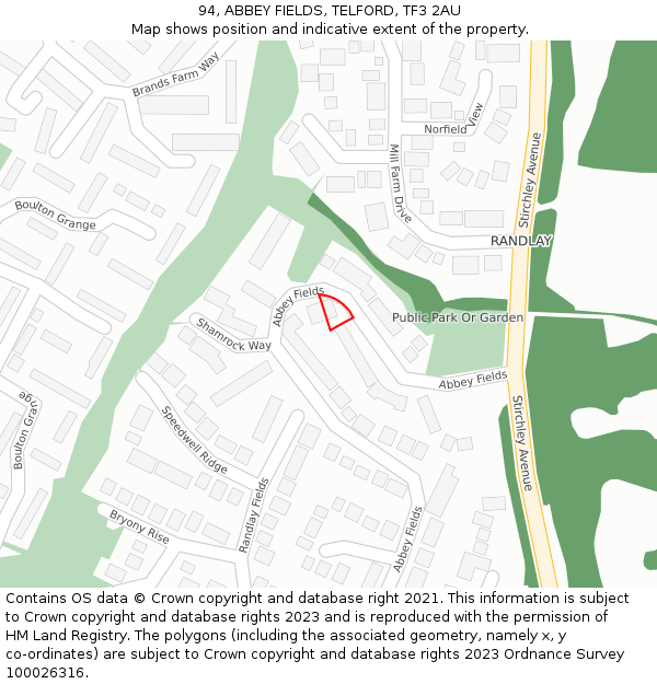 94, ABBEY FIELDS, TELFORD, TF3 2AU: Location map and indicative extent of plot