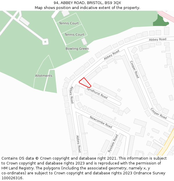 94, ABBEY ROAD, BRISTOL, BS9 3QX: Location map and indicative extent of plot