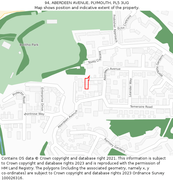 94, ABERDEEN AVENUE, PLYMOUTH, PL5 3UG: Location map and indicative extent of plot