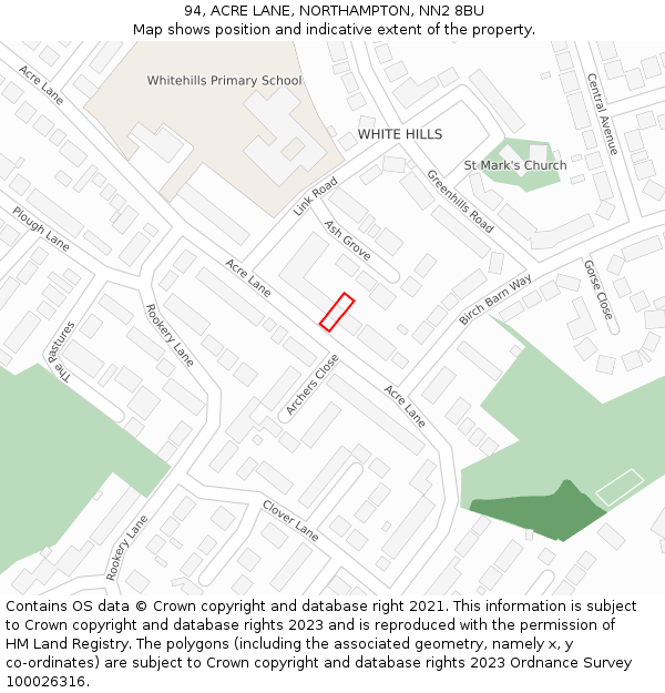 94, ACRE LANE, NORTHAMPTON, NN2 8BU: Location map and indicative extent of plot