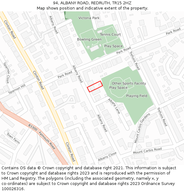 94, ALBANY ROAD, REDRUTH, TR15 2HZ: Location map and indicative extent of plot