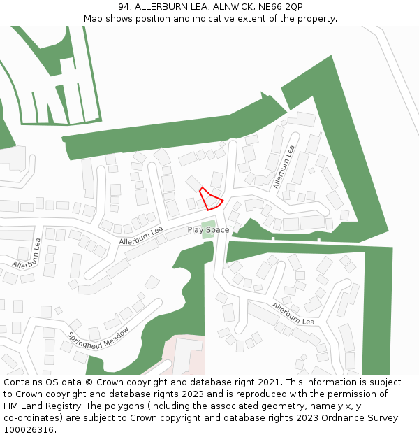 94, ALLERBURN LEA, ALNWICK, NE66 2QP: Location map and indicative extent of plot
