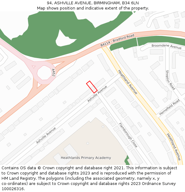 94, ASHVILLE AVENUE, BIRMINGHAM, B34 6LN: Location map and indicative extent of plot