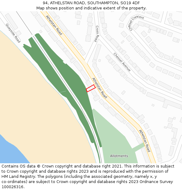 94, ATHELSTAN ROAD, SOUTHAMPTON, SO19 4DF: Location map and indicative extent of plot