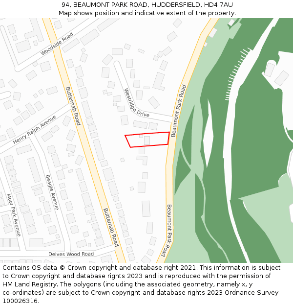 94, BEAUMONT PARK ROAD, HUDDERSFIELD, HD4 7AU: Location map and indicative extent of plot