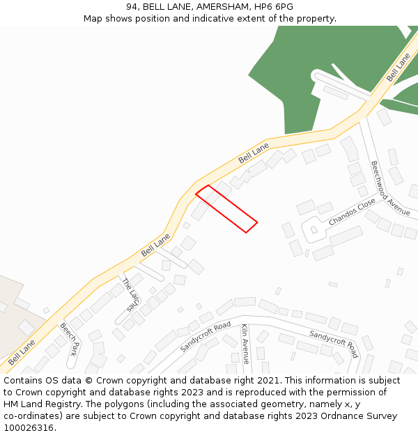 94, BELL LANE, AMERSHAM, HP6 6PG: Location map and indicative extent of plot