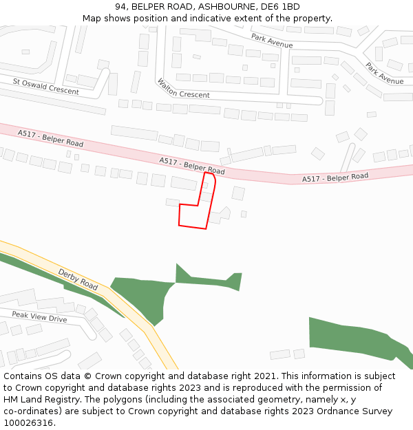 94, BELPER ROAD, ASHBOURNE, DE6 1BD: Location map and indicative extent of plot