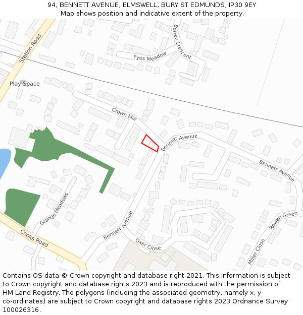 94, BENNETT AVENUE, ELMSWELL, BURY ST EDMUNDS, IP30 9EY: Location map and indicative extent of plot