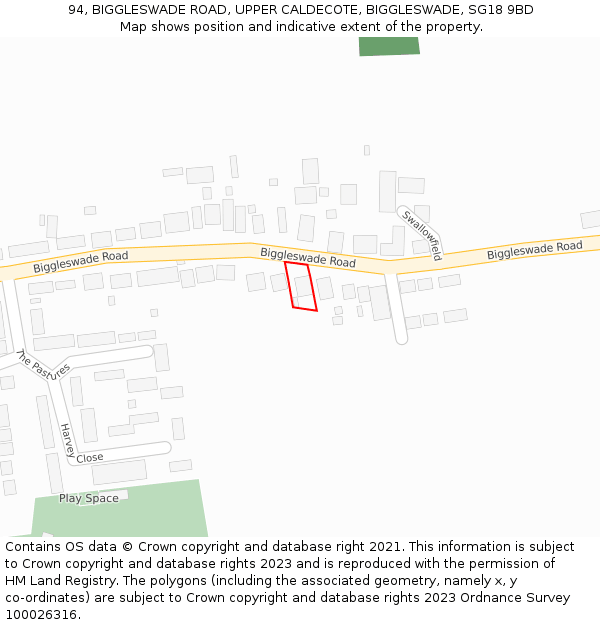 94, BIGGLESWADE ROAD, UPPER CALDECOTE, BIGGLESWADE, SG18 9BD: Location map and indicative extent of plot