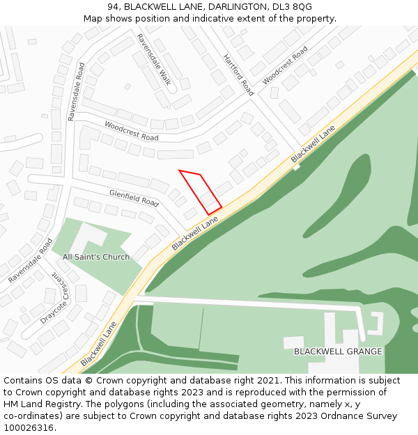 94, BLACKWELL LANE, DARLINGTON, DL3 8QG: Location map and indicative extent of plot