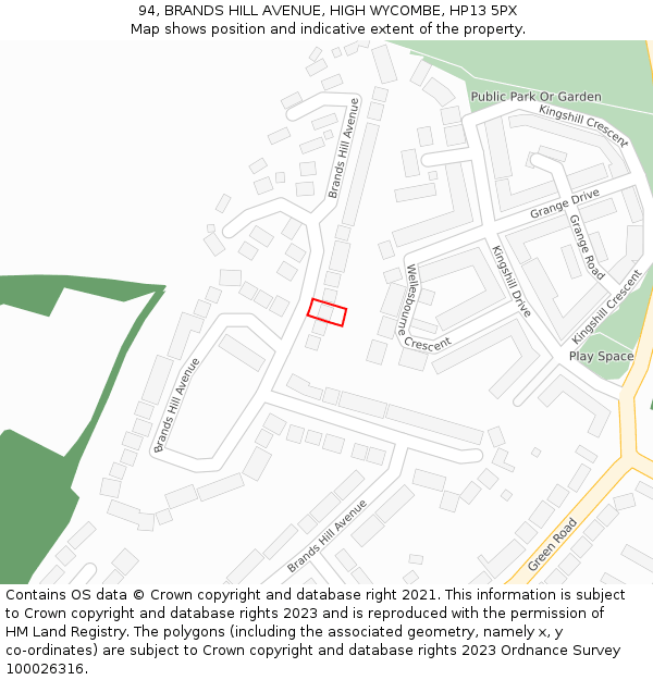 94, BRANDS HILL AVENUE, HIGH WYCOMBE, HP13 5PX: Location map and indicative extent of plot