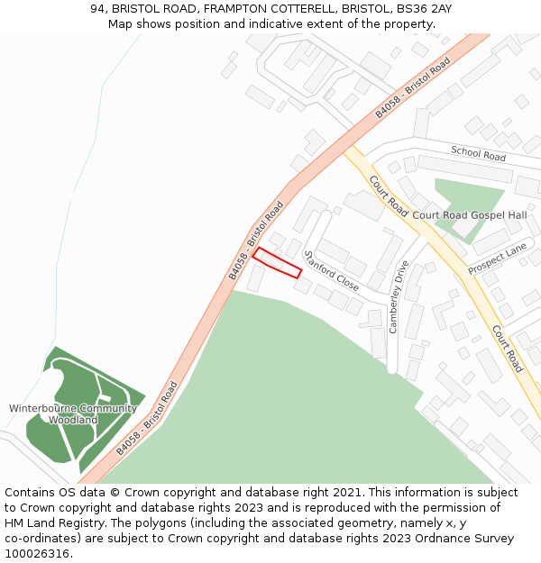 94, BRISTOL ROAD, FRAMPTON COTTERELL, BRISTOL, BS36 2AY: Location map and indicative extent of plot