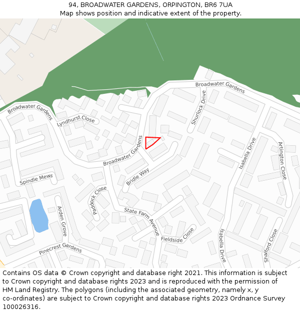 94, BROADWATER GARDENS, ORPINGTON, BR6 7UA: Location map and indicative extent of plot