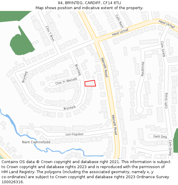 94, BRYNTEG, CARDIFF, CF14 6TU: Location map and indicative extent of plot