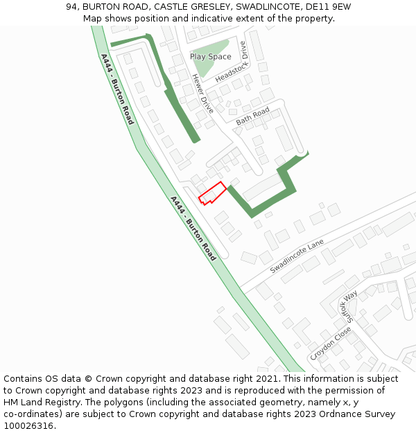 94, BURTON ROAD, CASTLE GRESLEY, SWADLINCOTE, DE11 9EW: Location map and indicative extent of plot