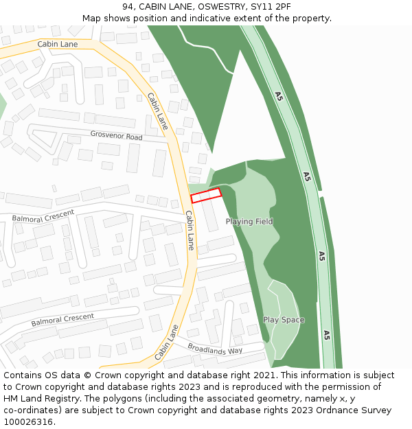 94, CABIN LANE, OSWESTRY, SY11 2PF: Location map and indicative extent of plot