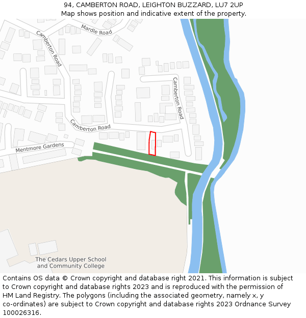 94, CAMBERTON ROAD, LEIGHTON BUZZARD, LU7 2UP: Location map and indicative extent of plot