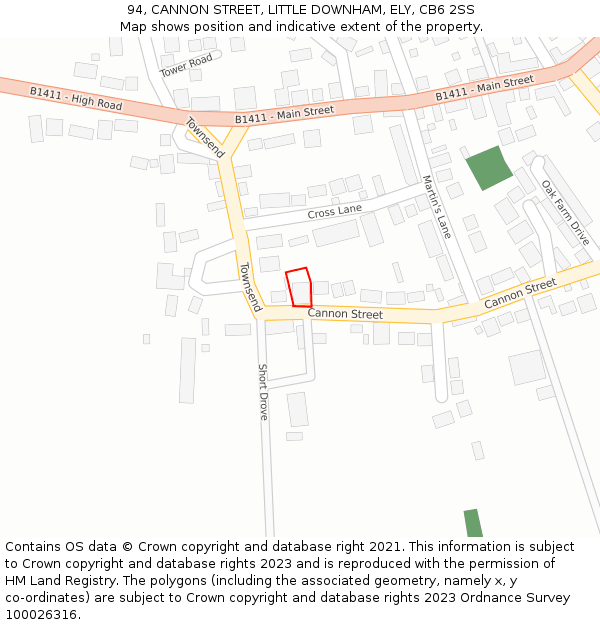 94, CANNON STREET, LITTLE DOWNHAM, ELY, CB6 2SS: Location map and indicative extent of plot