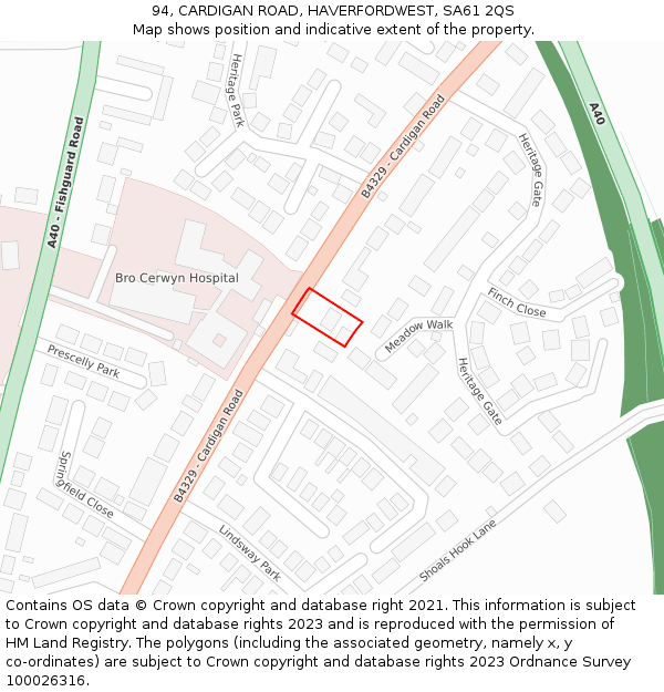 94, CARDIGAN ROAD, HAVERFORDWEST, SA61 2QS: Location map and indicative extent of plot