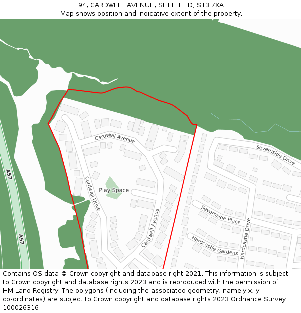 94, CARDWELL AVENUE, SHEFFIELD, S13 7XA: Location map and indicative extent of plot