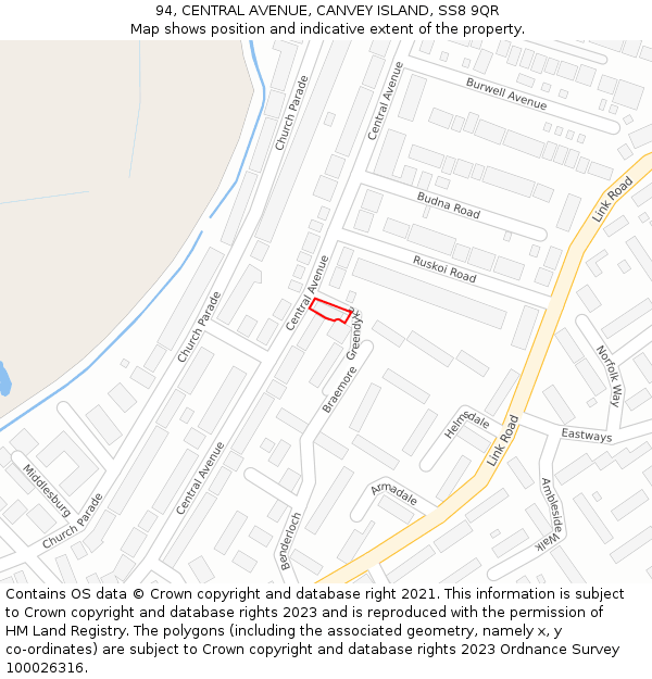 94, CENTRAL AVENUE, CANVEY ISLAND, SS8 9QR: Location map and indicative extent of plot