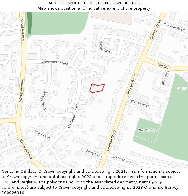 94, CHELSWORTH ROAD, FELIXSTOWE, IP11 2UJ: Location map and indicative extent of plot