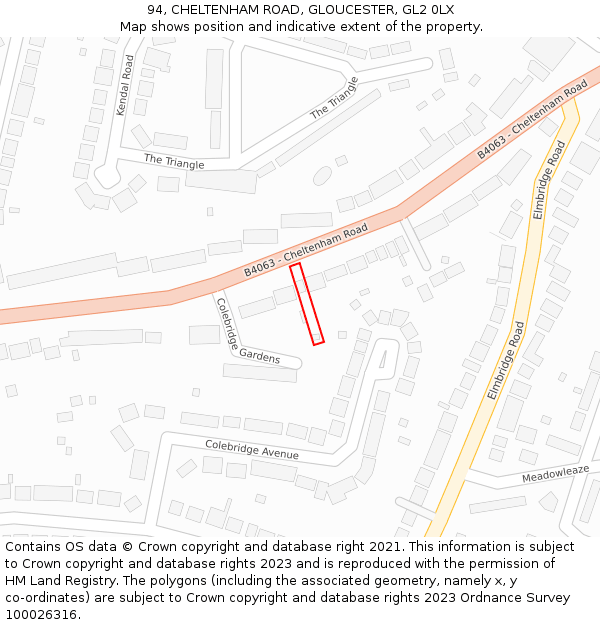 94, CHELTENHAM ROAD, GLOUCESTER, GL2 0LX: Location map and indicative extent of plot