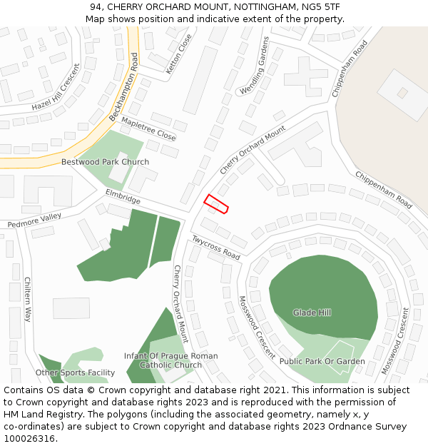 94, CHERRY ORCHARD MOUNT, NOTTINGHAM, NG5 5TF: Location map and indicative extent of plot