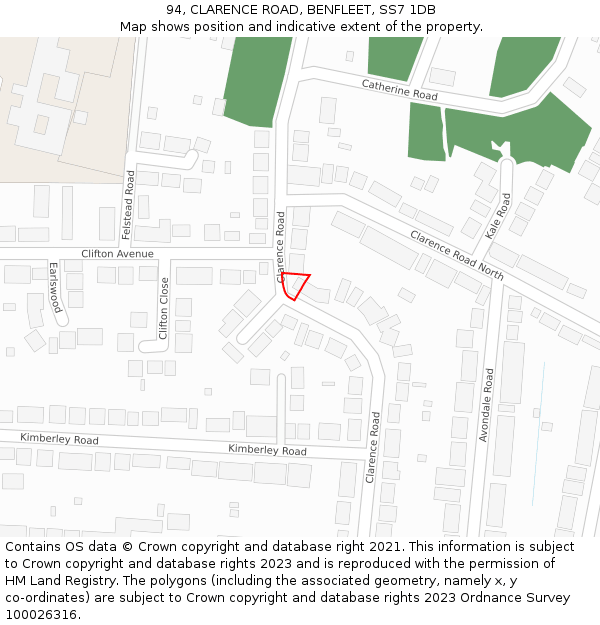 94, CLARENCE ROAD, BENFLEET, SS7 1DB: Location map and indicative extent of plot