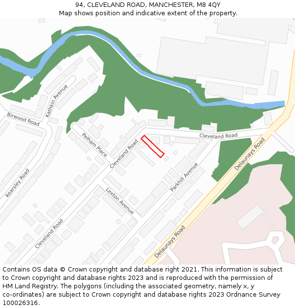 94, CLEVELAND ROAD, MANCHESTER, M8 4QY: Location map and indicative extent of plot