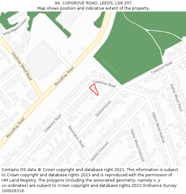 94, COPGROVE ROAD, LEEDS, LS8 2ST: Location map and indicative extent of plot