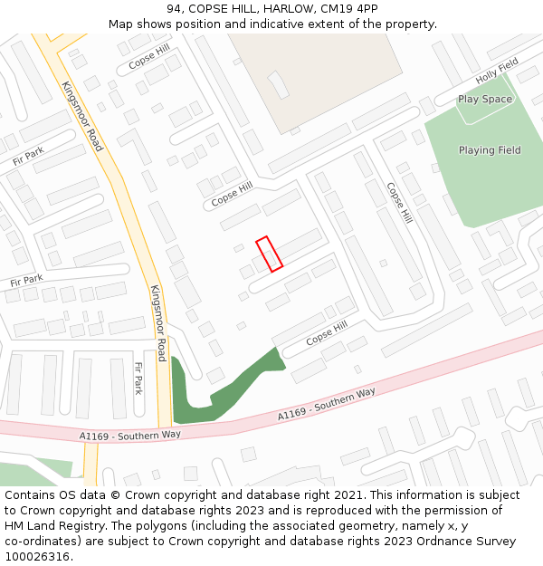 94, COPSE HILL, HARLOW, CM19 4PP: Location map and indicative extent of plot