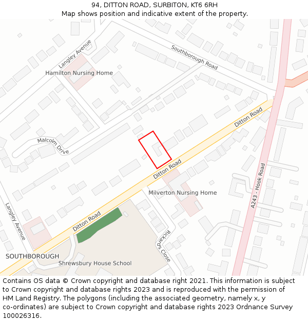 94, DITTON ROAD, SURBITON, KT6 6RH: Location map and indicative extent of plot