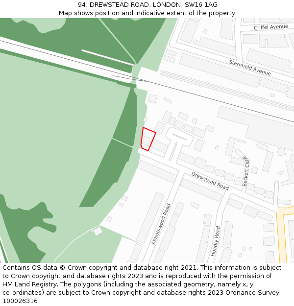 94, DREWSTEAD ROAD, LONDON, SW16 1AG: Location map and indicative extent of plot