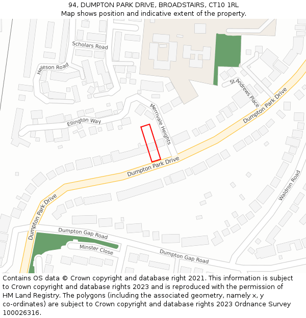 94, DUMPTON PARK DRIVE, BROADSTAIRS, CT10 1RL: Location map and indicative extent of plot