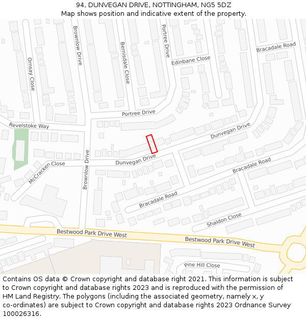 94, DUNVEGAN DRIVE, NOTTINGHAM, NG5 5DZ: Location map and indicative extent of plot