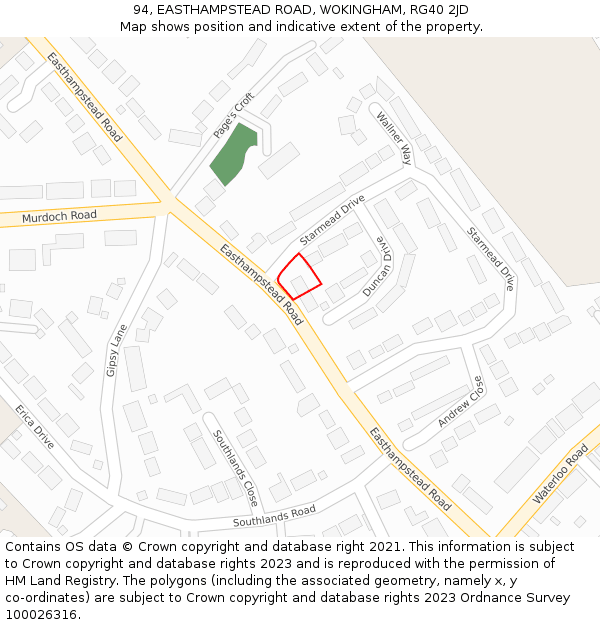 94, EASTHAMPSTEAD ROAD, WOKINGHAM, RG40 2JD: Location map and indicative extent of plot