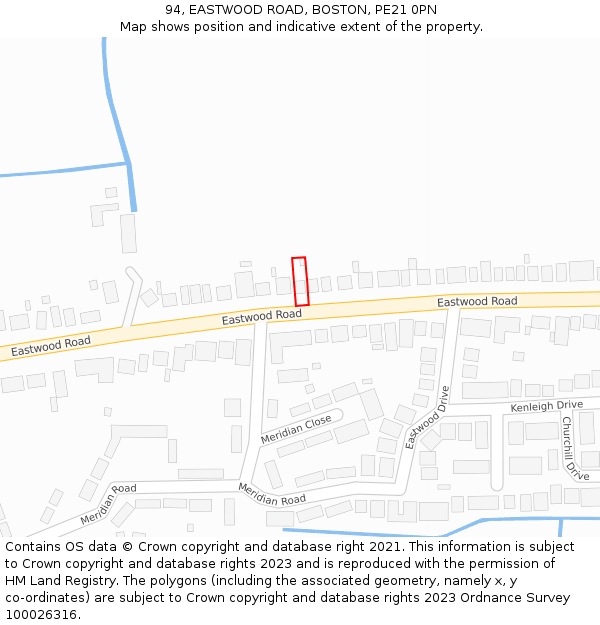 94, EASTWOOD ROAD, BOSTON, PE21 0PN: Location map and indicative extent of plot